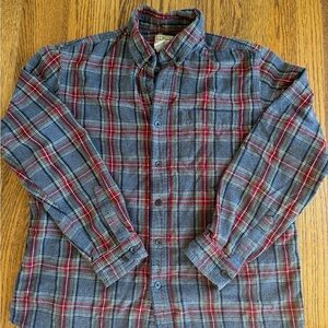 LL Bean Men's Plaid Shirt - Gray and Red Medium